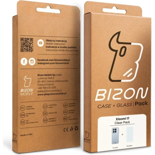 Elastyczne etui + 2x szkło hartowane Bizon Case Clear Pack do Xiaomi 17