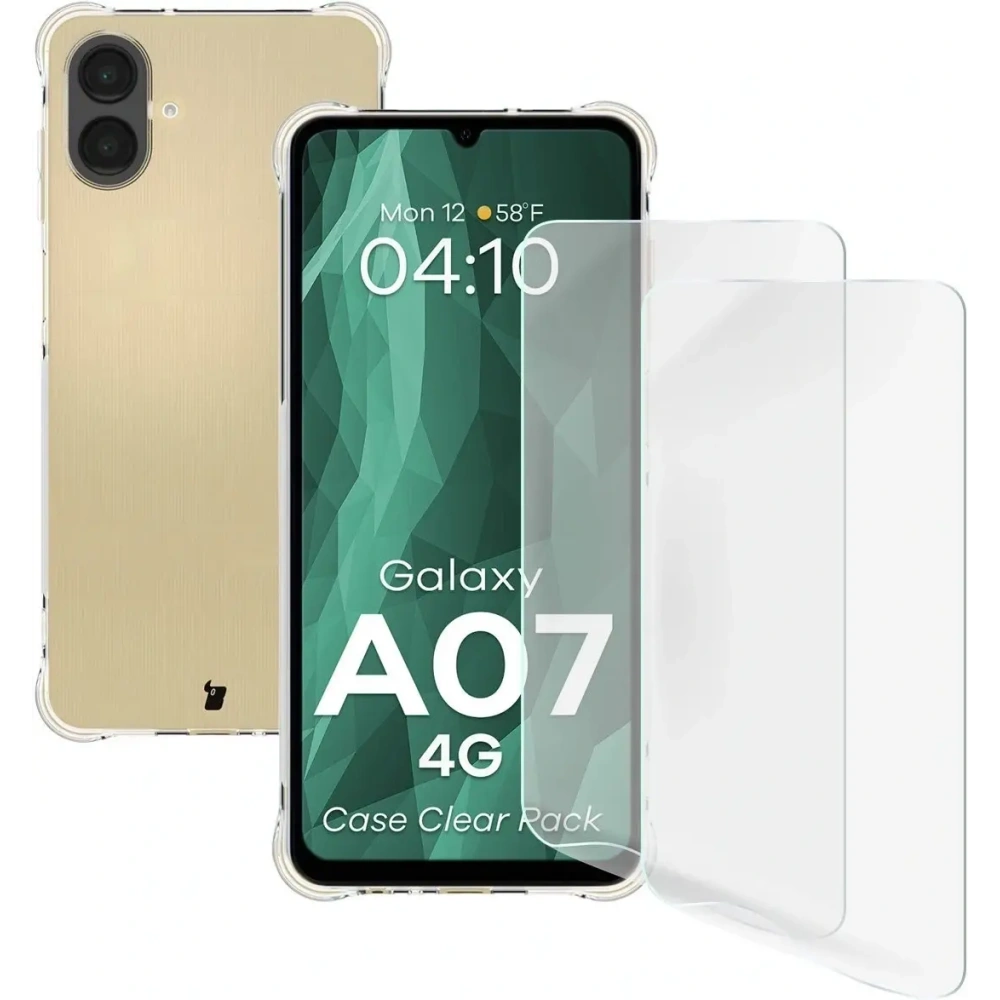 Elastyczne etui + 2x folia na ekran Bizon Case Clear Pack do Samsung Galaxy A07 4G