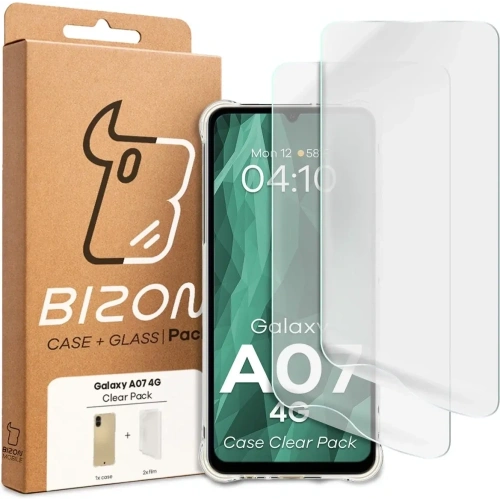 Elastyczne etui + 2x folia na ekran Bizon Case Clear Pack do Samsung Galaxy A07 4G