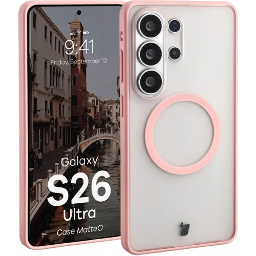 Etui z pierścieniem magnetycznym Bizon Case MatteO do Samsung Galaxy S26 Ultra przydymione-jasnoróżowe