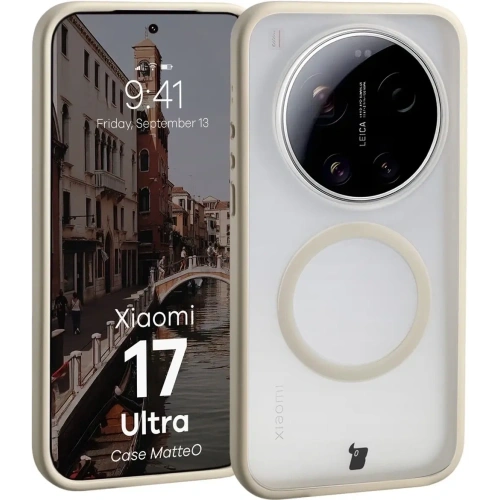 Etui z pierścieniem magnetycznym Bizon Case MatteO do Xiaomi 17 Ultra przydymione-beżowe