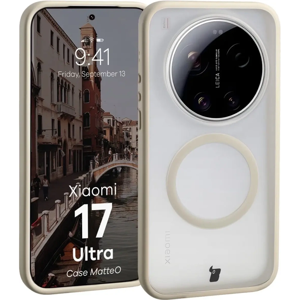 Etui z pierścieniem magnetycznym Bizon Case MatteO do Xiaomi 17 Ultra przydymione-beżowe