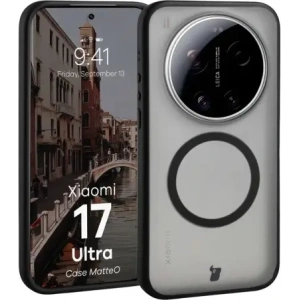Etui z pierścieniem magnetycznym Bizon Case MatteO do Xiaomi 17 Ultra przydymione-czarne