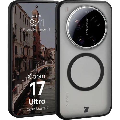 Etui z pierścieniem magnetycznym Bizon Case MatteO do Xiaomi 17 Ultra przydymione-czarne