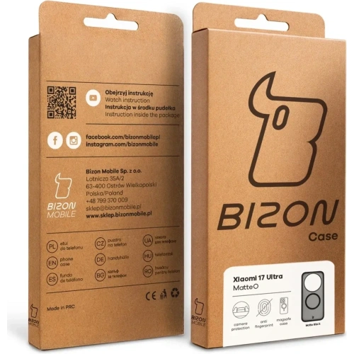 Etui z pierścieniem magnetycznym Bizon Case MatteO do Xiaomi 17 Ultra przydymione-czarne