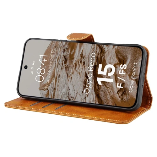 Etui z klapką Bizon Case Pocket do Oppo Reno 15 F / FS brązowe