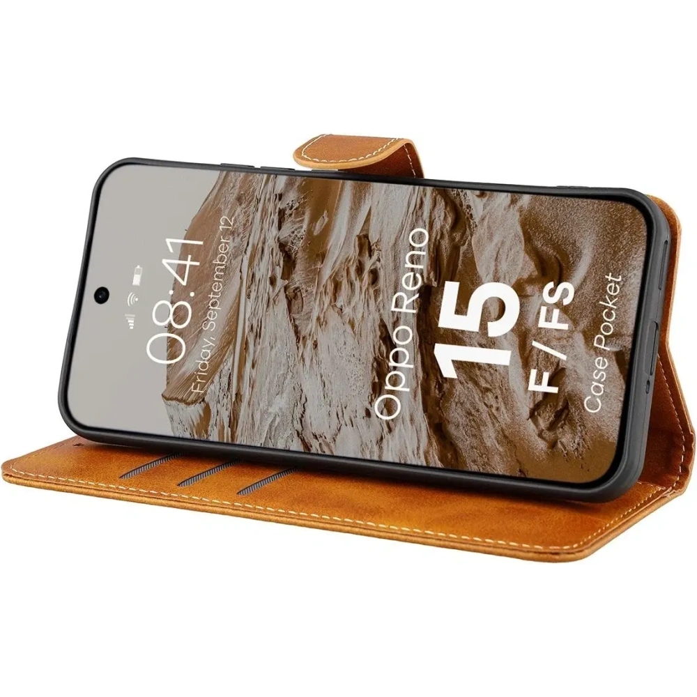 Etui z klapką Bizon Case Pocket do Oppo Reno 15 F / FS brązowe
