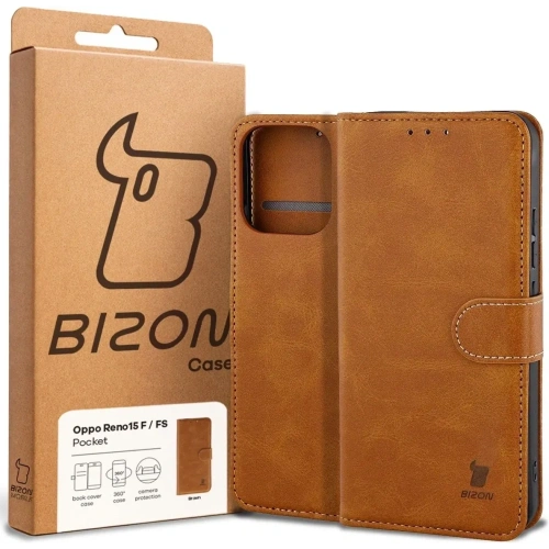 Etui z klapką Bizon Case Pocket do Oppo Reno 15 F / FS brązowe