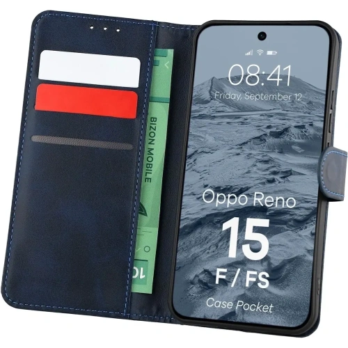 Etui z klapką Bizon Case Pocket do Oppo Reno 15 F / FS granatowe