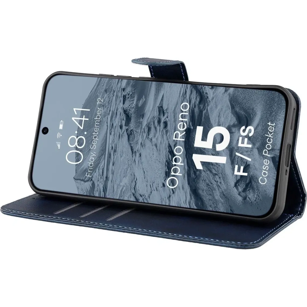 Etui z klapką Bizon Case Pocket do Oppo Reno 15 F / FS granatowe