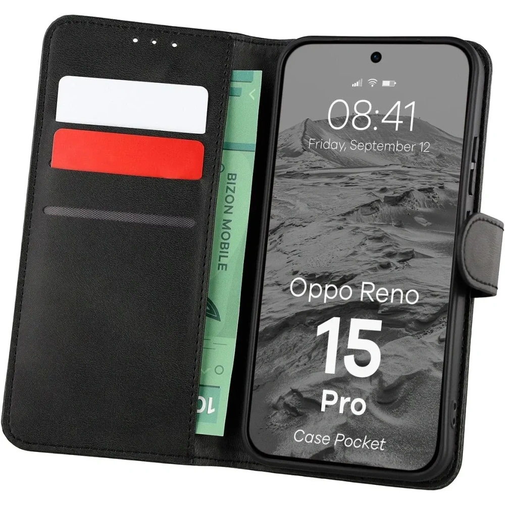 Etui z klapką Bizon Case Pocket do Oppo Reno 15 Pro czarne