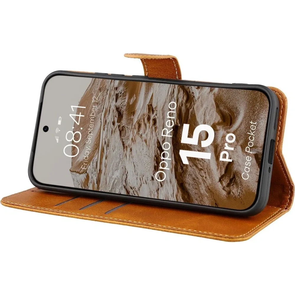 Etui z klapką Bizon Case Pocket do Oppo Reno 15 Pro brązowe