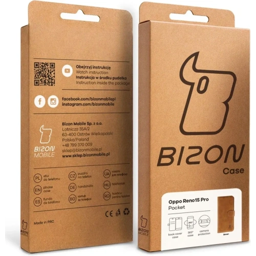 Etui z klapką Bizon Case Pocket do Oppo Reno 15 Pro brązowe