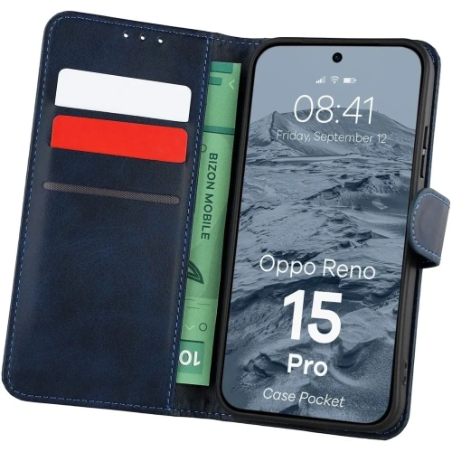 Etui z klapką Bizon Case Pocket do Oppo Reno 15 Pro granatowe