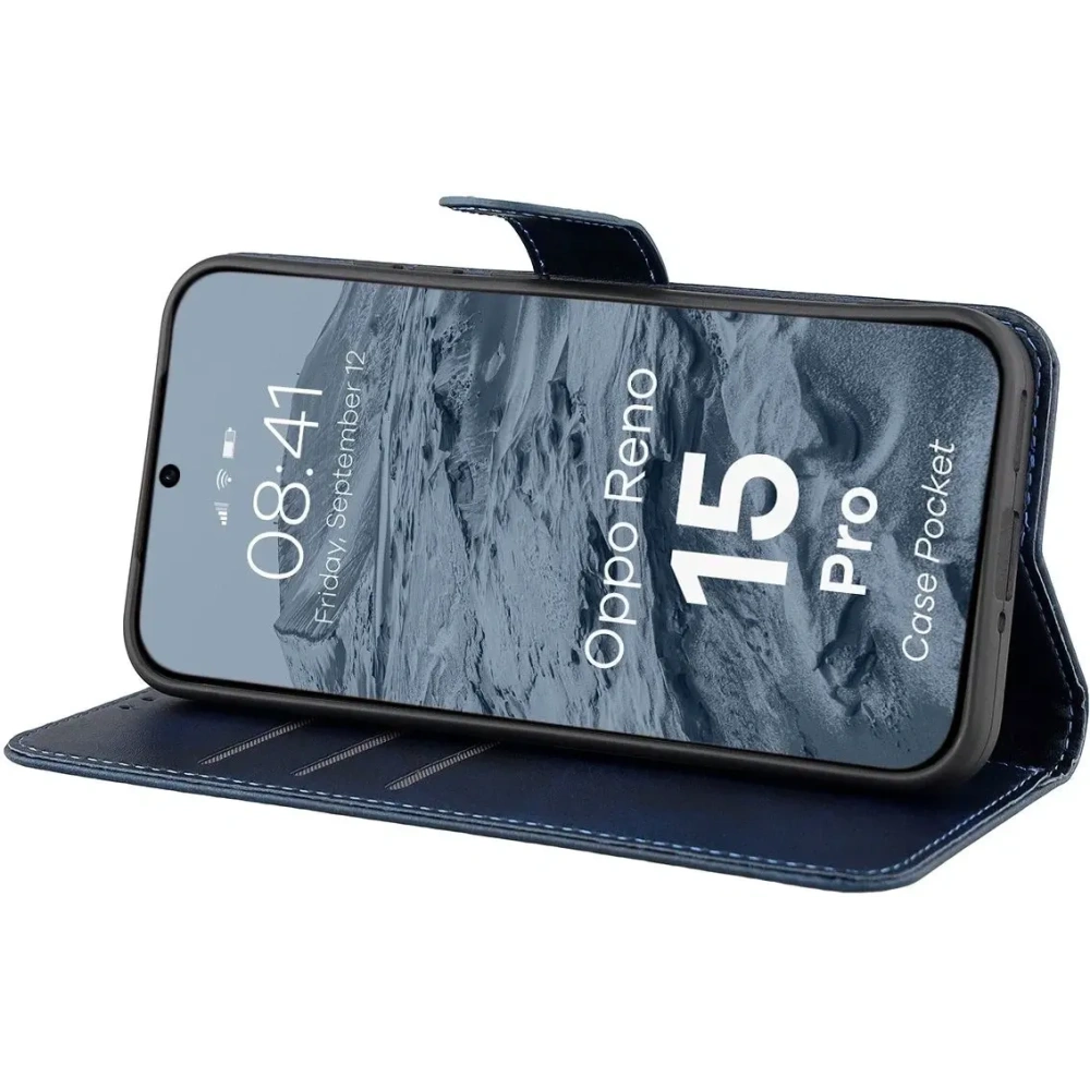 Etui z klapką Bizon Case Pocket do Oppo Reno 15 Pro granatowe