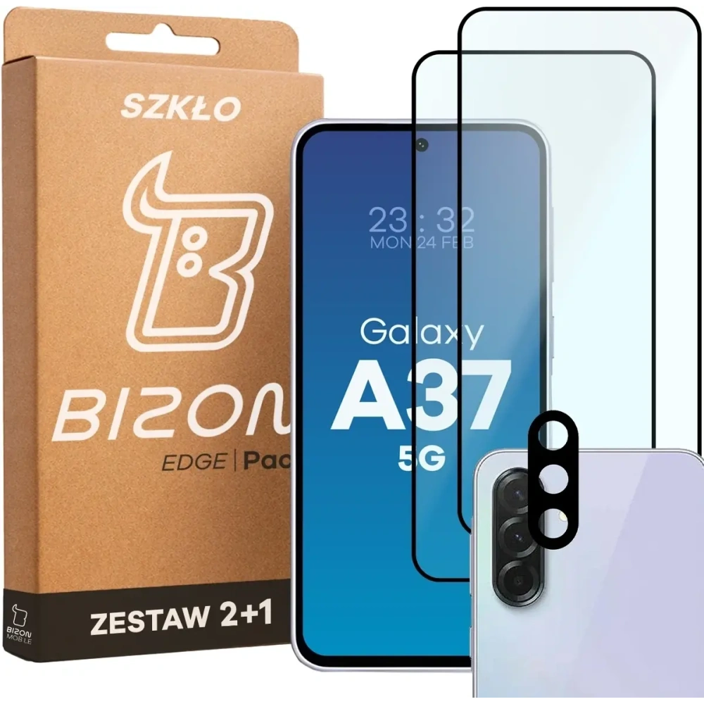 2x Szkło + szybka na aparat Bizon Edge Pack do Samsung Galaxy A37 5G