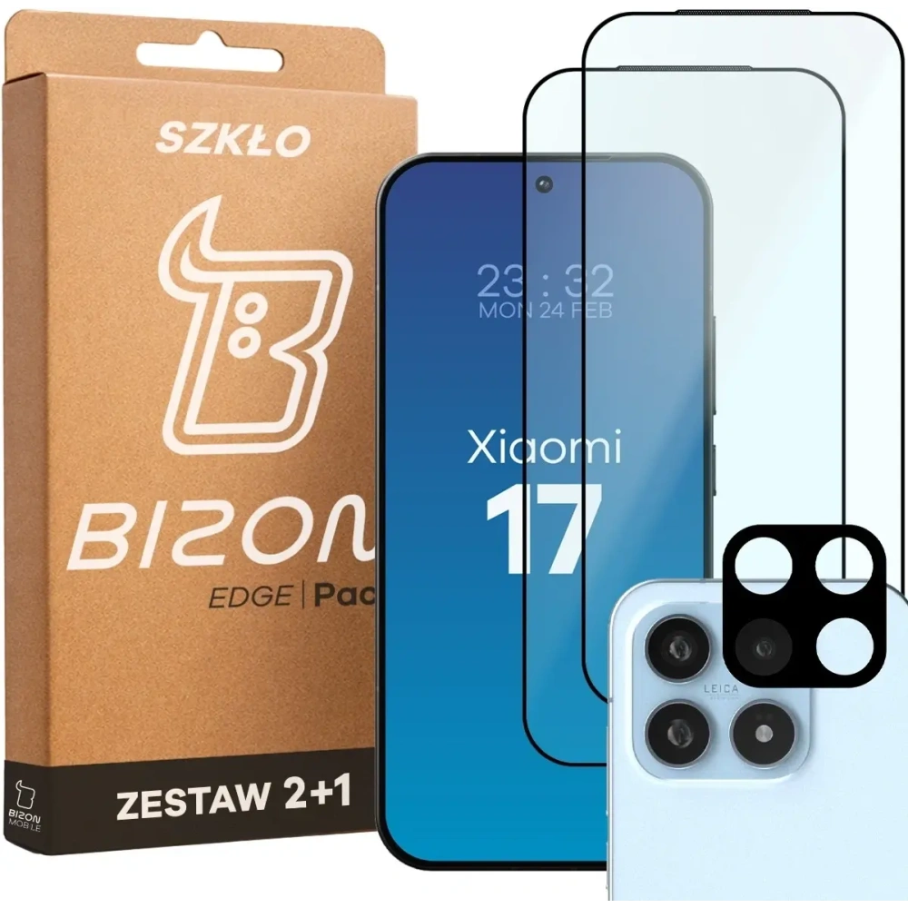 2x Szkło + szybka na aparat Bizon Edge Pack do Xiaomi 17