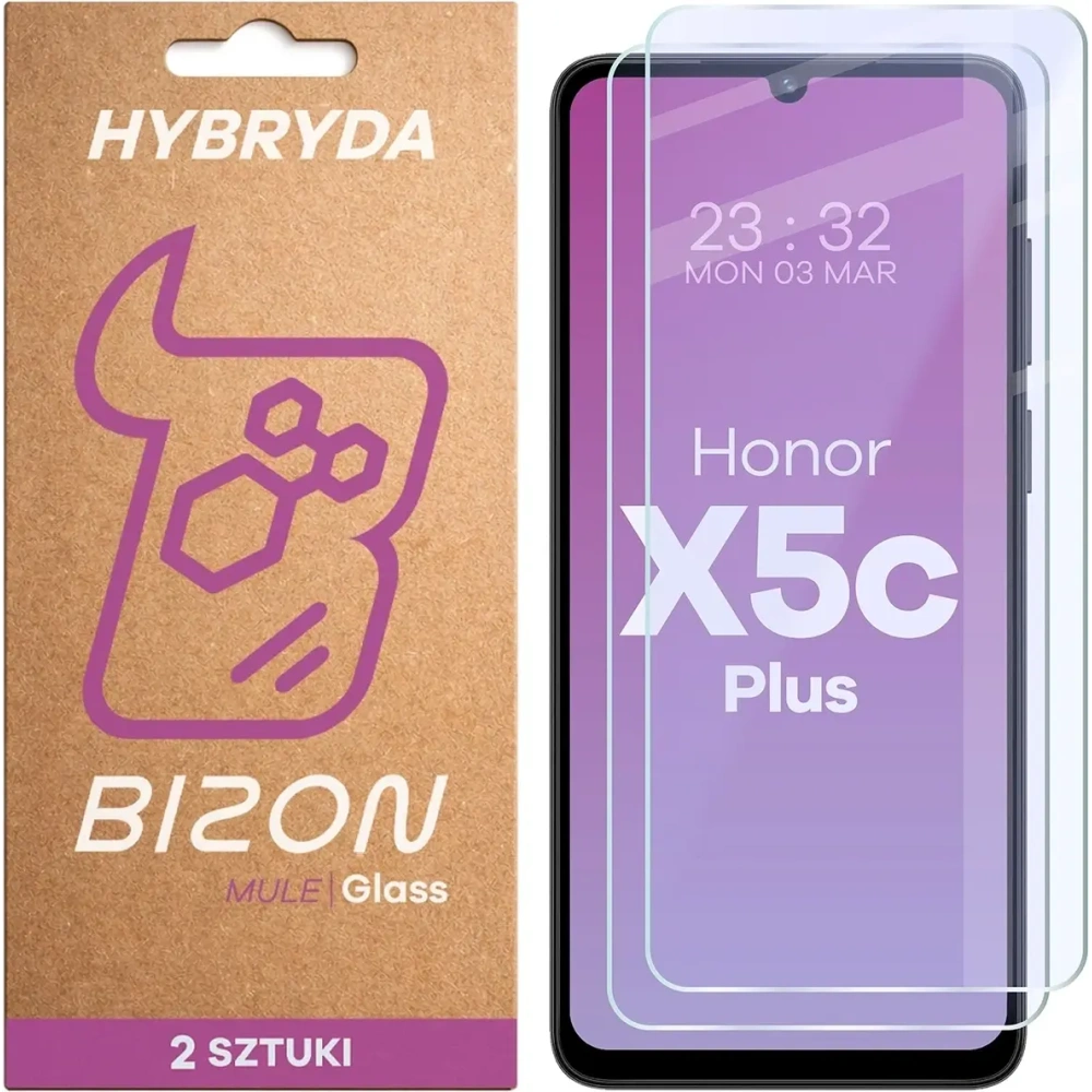 Elastyczne szkło hybrydowe Bizon Glass Mule Duo do Honor X5c Plus [2 PACK]