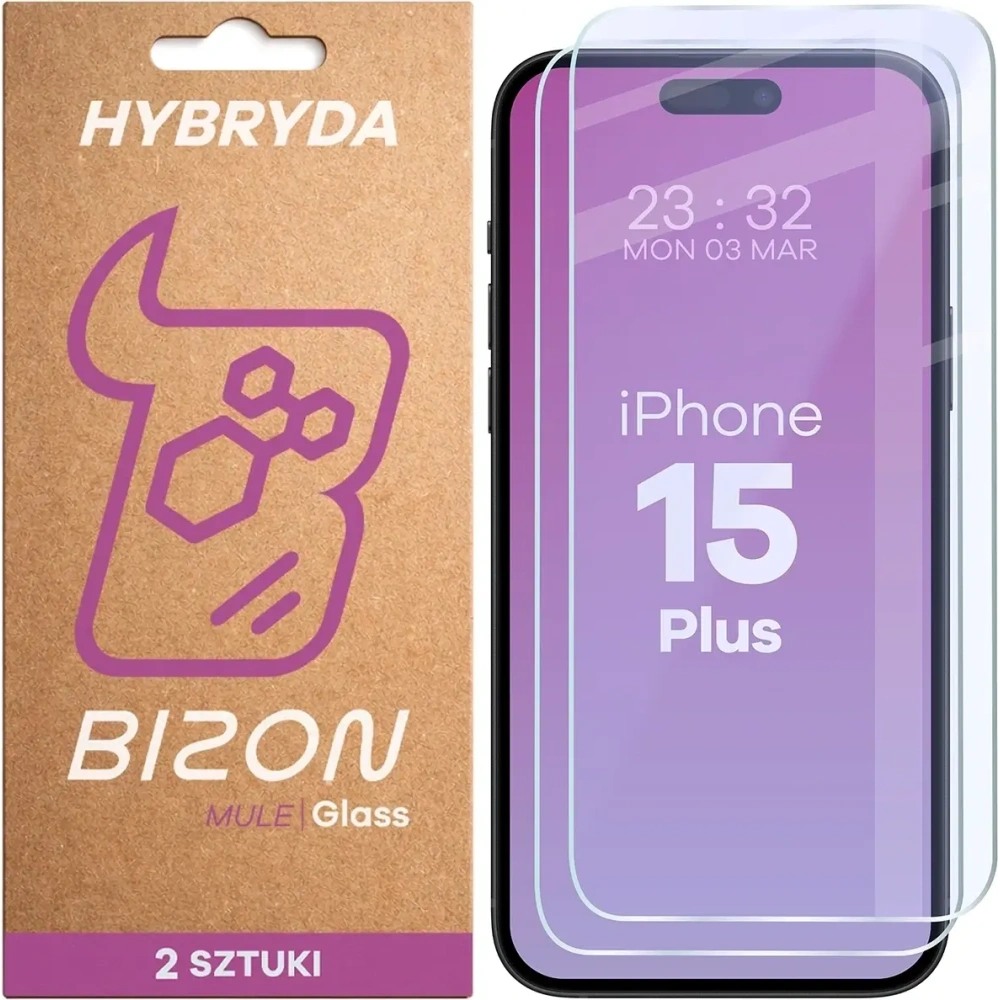 Elastyczne szkło hybrydowe Bizon Glass Mule Duo do Apple iPhone 15 Plus [2 PACK]