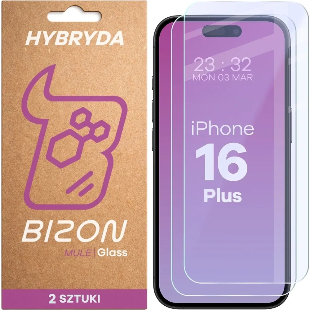 Elastyczne szkło hybrydowe Bizon Glass Mule Duo do Apple iPhone 16 Plus [2 PACK]