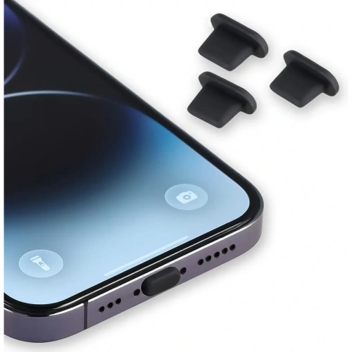 Zatyczka do portu ładowania Bizon Accessories Dust Plug dla urządzeń z portem typu Lightning, czarna [3 PACK]