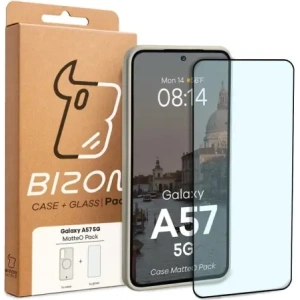 Etui z pierścieniem magnetycznym + szkło hartowane Bizon MatteO Pack do Samsung Galaxy A57 5G przydymione-beżowe