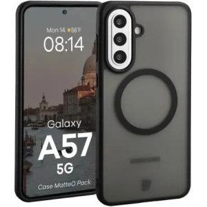 Etui z pierścieniem magnetycznym + szkło hartowane Bizon MatteO Pack do Samsung Galaxy A57 5G przydymione-czarne