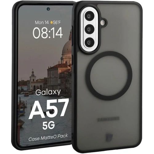 Etui z pierścieniem magnetycznym + szkło hartowane Bizon MatteO Pack do Samsung Galaxy A57 5G przydymione-czarne