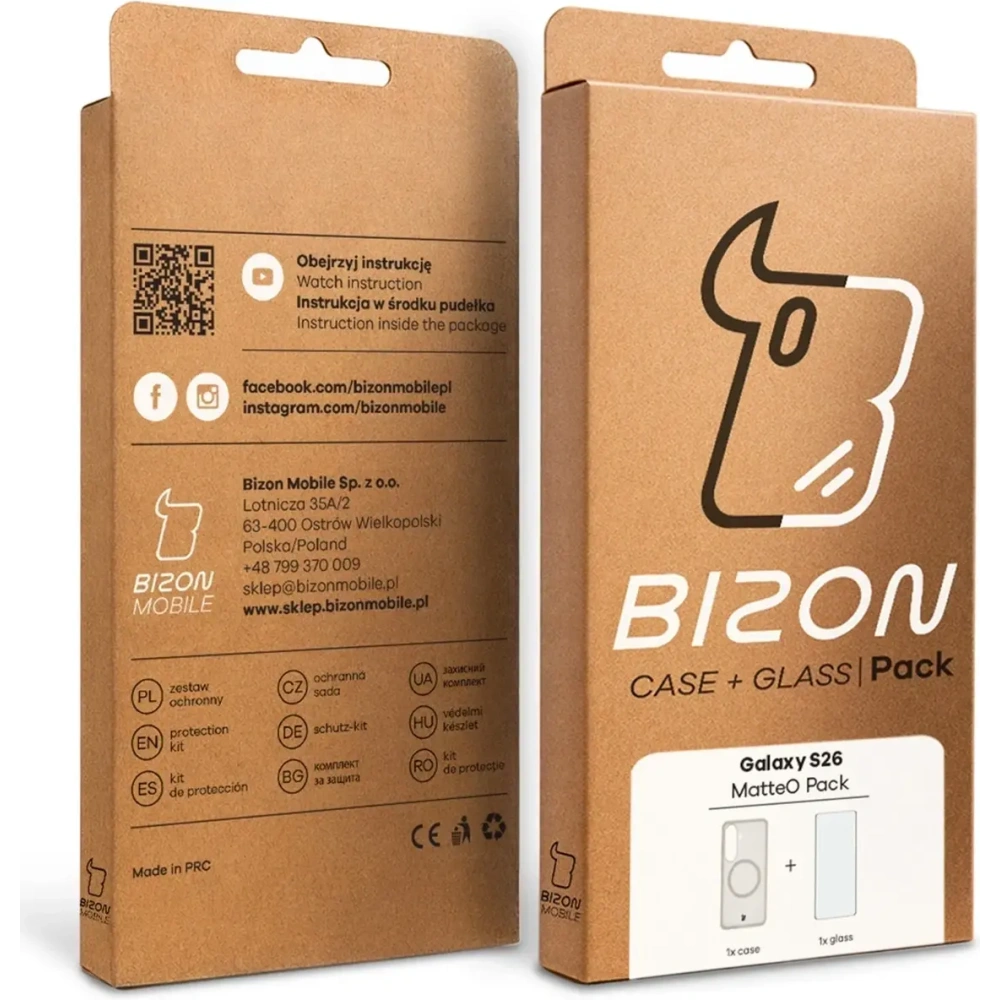 Etui z pierścieniem magnetycznym + szkło hartowane Bizon MatteO Pack do Samsung Galaxy S26 przydymione-beżowe