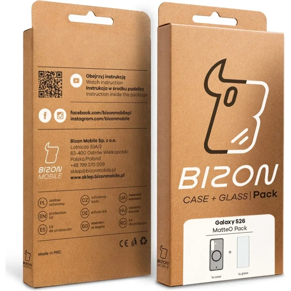 Etui z pierścieniem magnetycznym + szkło hartowane Bizon MatteO Pack do Samsung Galaxy S26 przydymione-czarne