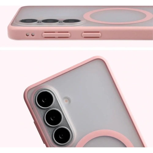 Etui z pierścieniem magnetycznym + szkło hartowane Bizon MatteO Pack do Samsung Galaxy S26 przydymione-jasnoróżowe