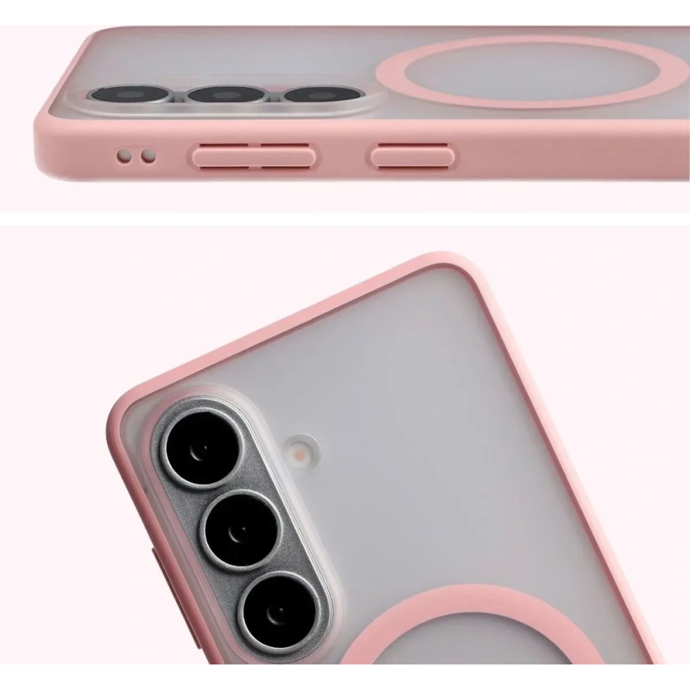 Etui z pierścieniem magnetycznym + szkło hartowane Bizon MatteO Pack do Samsung Galaxy S26 przydymione-jasnoróżowe