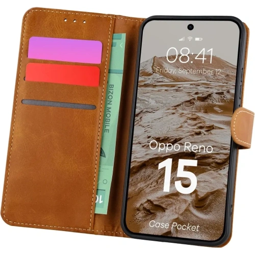 Etui z klapką Bizon Case Pocket do Oppo Reno 15 brązowe