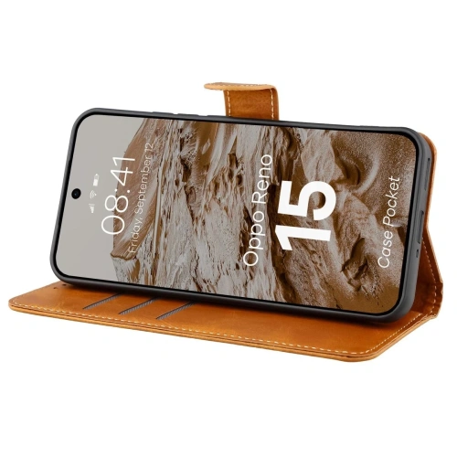 Etui z klapką Bizon Case Pocket do Oppo Reno 15 brązowe