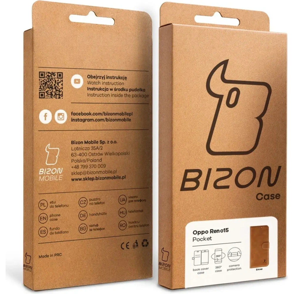 Etui z klapką Bizon Case Pocket do Oppo Reno 15 brązowe