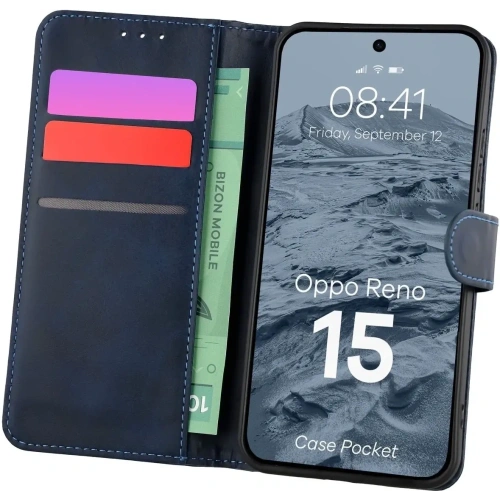 Etui z klapką Bizon Case Pocket do Oppo Reno 15 granatowe