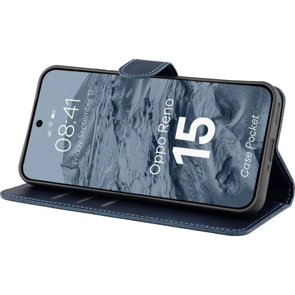 Etui z klapką Bizon Case Pocket do Oppo Reno 15 granatowe