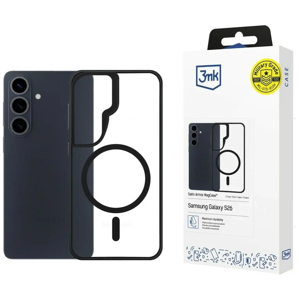 Etui 3MK Satin Armor MagCase do Samsung Galaxy S26 przezroczysto-czarne