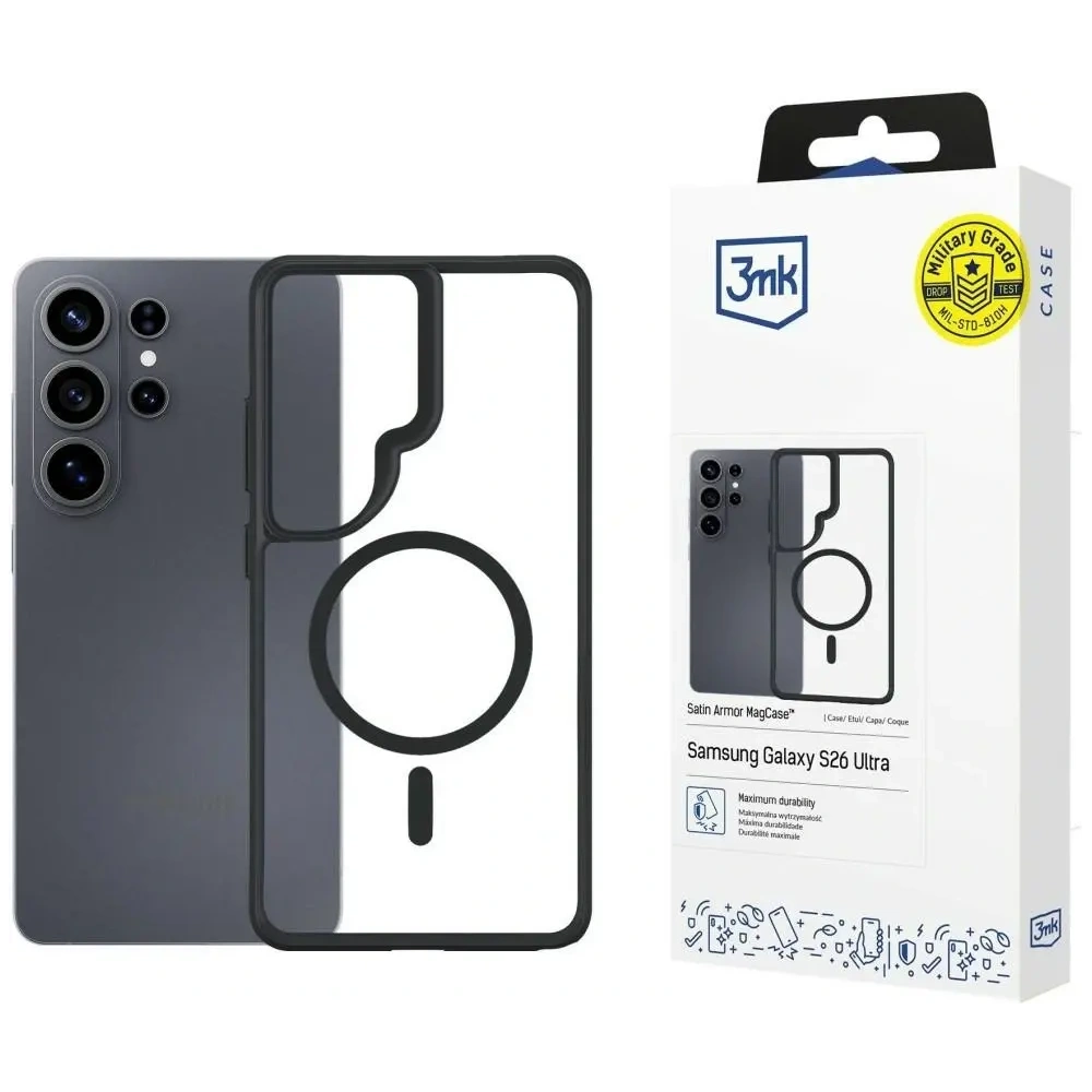 Etui 3MK Satin Armor MagCase do Samsung Galaxy S26 Ultra przezroczysto-czarne