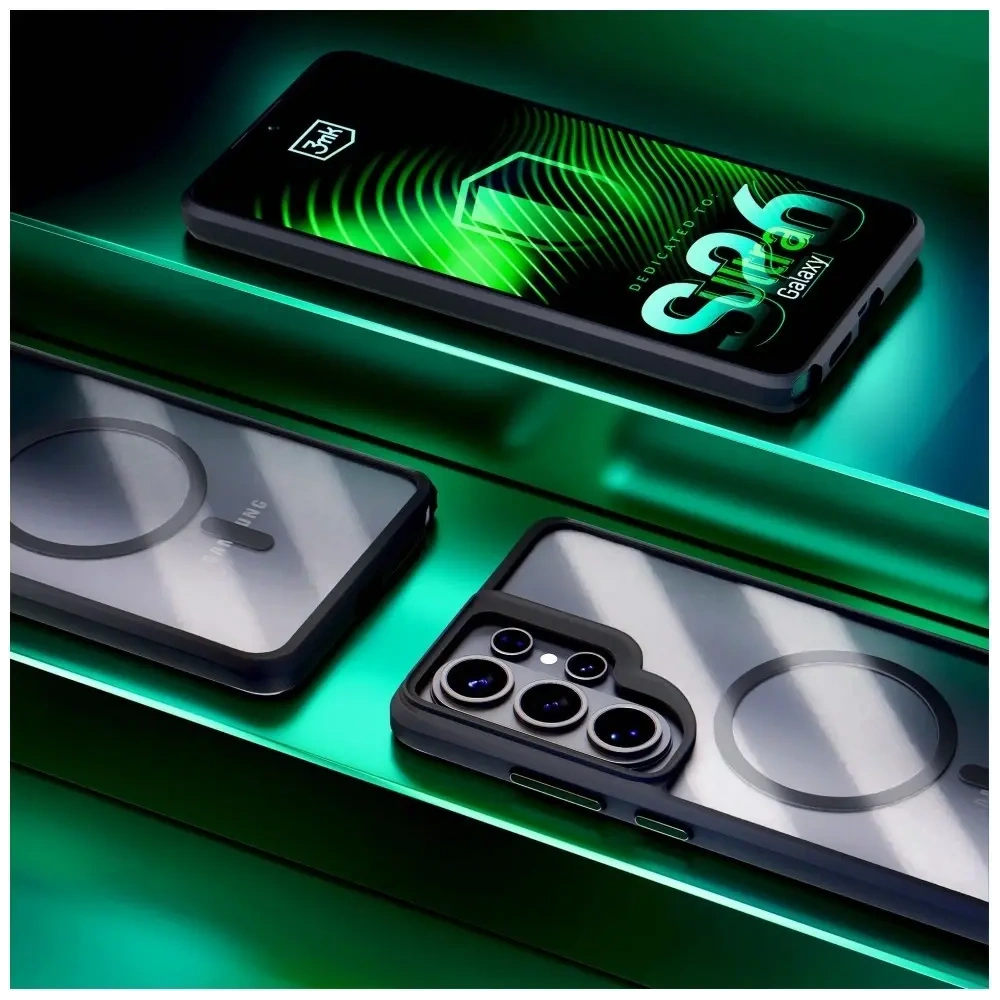 Etui 3MK Satin Armor MagCase do Samsung Galaxy S26 Ultra przezroczysto-czarne