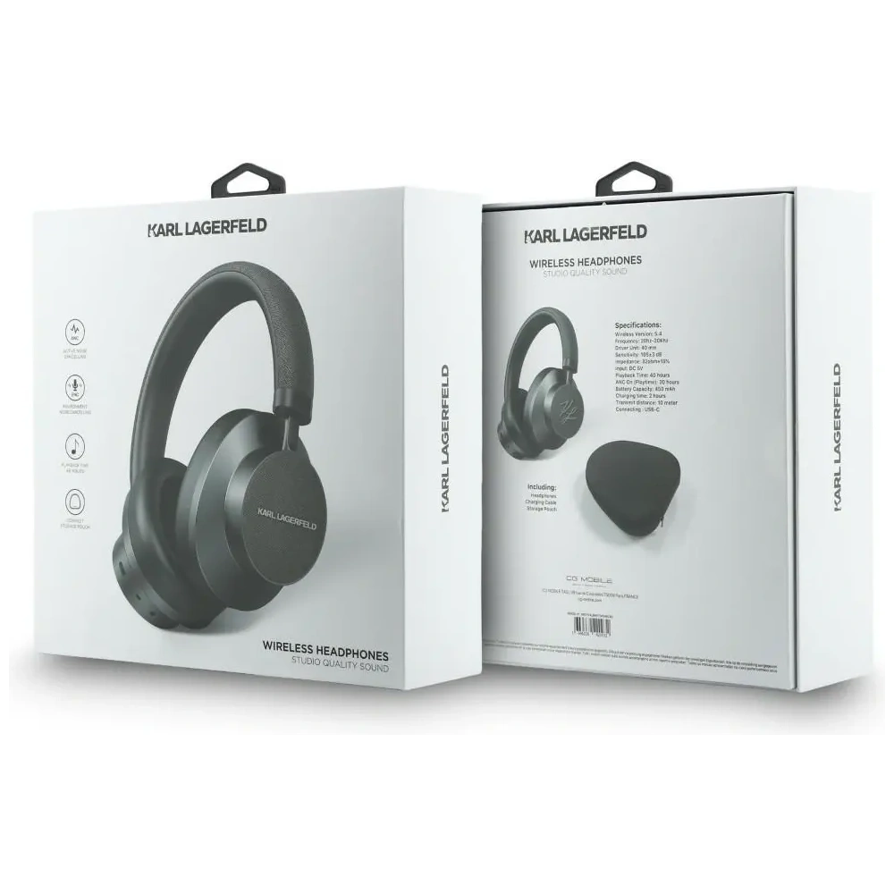 Bezprzewodowe słuchawki nauszne Karl Lagerfeld Saffiano Elongated Bluetooth ANC szary