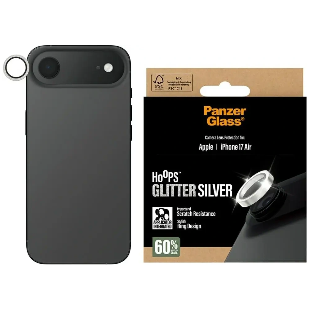 Szkło hartowane na obiektyw PanzerGlass Hoops Glitter do Apple iPhone Air srebrny