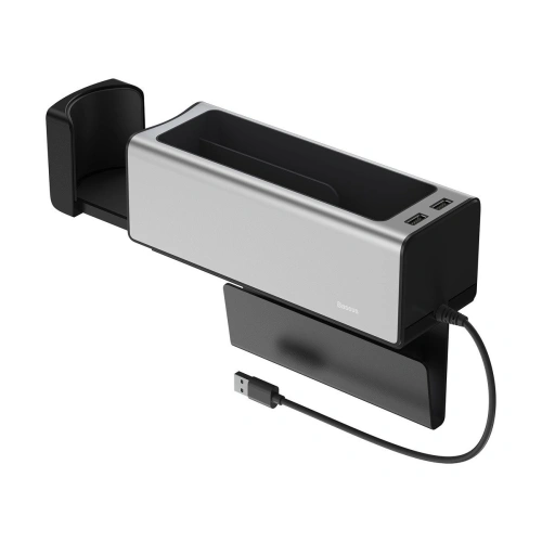 Kup Baseus Deluxe fém autós rendező pohártartóval, 2x USB töltési lehetőség (ezüst) - BSU1706SLV - {ean13} - Sklep Home Screen
