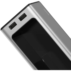 Baseus Deluxe fém autós rendező pohártartóval, 2x USB töltési lehetőség (ezüst)