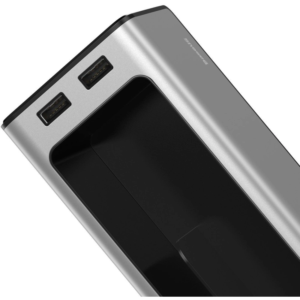 Baseus Deluxe Metalowy organizer samochodowy z uchwytem na kubek, 2x ładowanie USB (srebrny)