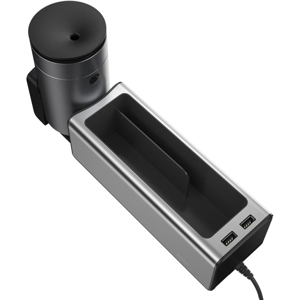 Baseus Deluxe Metalowy organizer samochodowy z uchwytem na kubek, 2x ładowanie USB (srebrny)