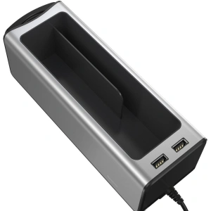 Baseus Deluxe fém autós rendező pohártartóval, 2x USB töltési lehetőség (ezüst)