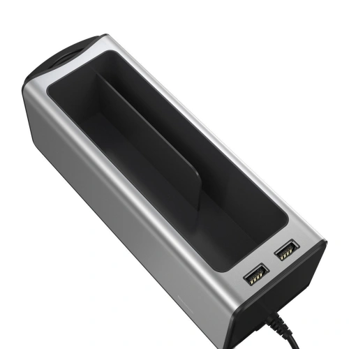 Kup Baseus Deluxe Metall Auto-Organizer mit Getränkehalter, 2x USB-Laden (silber) - BSU1706SLV - {ean13} - Sklep Home Screen