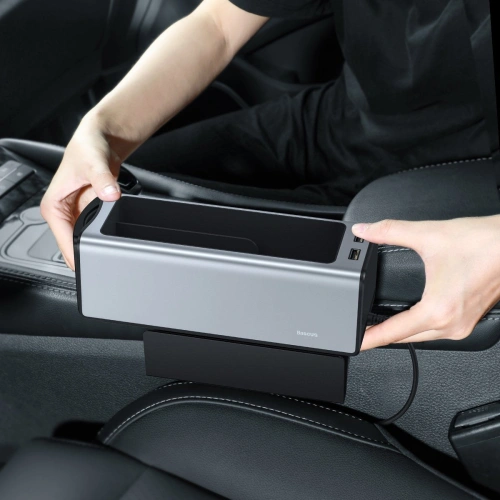 Kup Baseus Deluxe Metall Auto-Organizer mit Getränkehalter, 2x USB-Laden (silber) - BSU1706SLV - {ean13} - Sklep Home Screen
