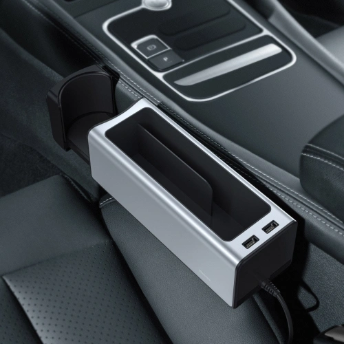 Kup Baseus Deluxe Metall Auto-Organizer mit Getränkehalter, 2x USB-Laden (silber) - BSU1706SLV - {ean13} - Sklep Home Screen